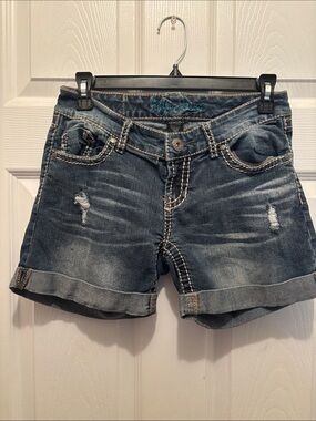 Ariya Dark Blue Distressed Cuffed Denim Shorts